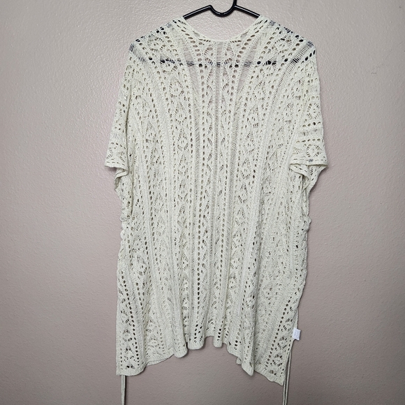 Womens Ivory Crochet Side Tie Open Knit Boho Cover Up |M| - Picture 6 of 9